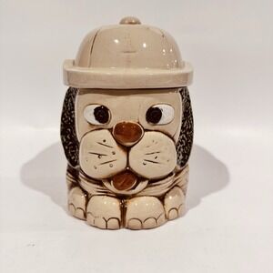 Vintage 70s Mount Clemens Art Pottery Dog Cookie Jar W Hat‎ Lid USA